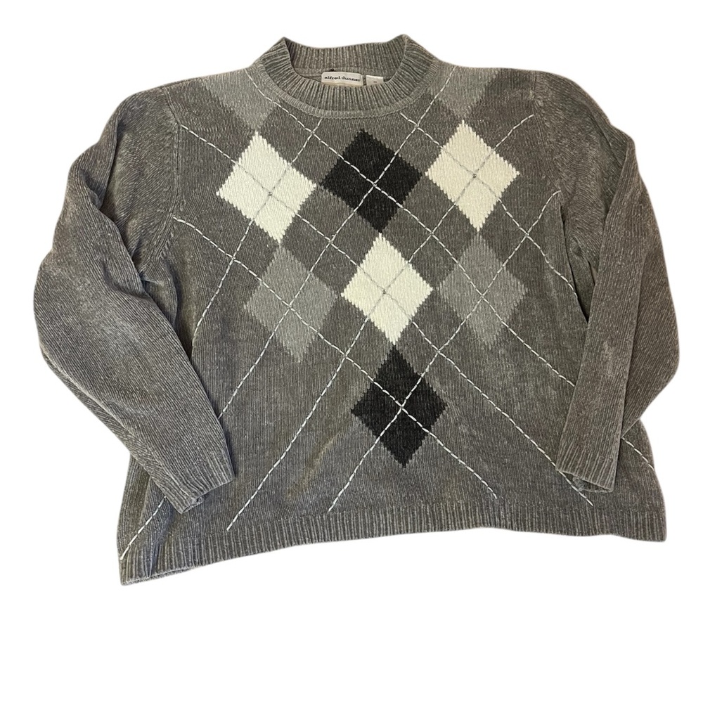 Alfred Dunner Woman Grey white argyle Long Sleeve Pullover Sweater size 3X
